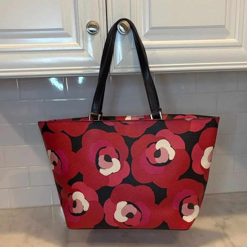 Kate Spade Bag Purse Handbag Leather Ellison Ave Sydney Floral Red XL Tote Bag